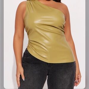 Stylish One-Shoulder Olive Top